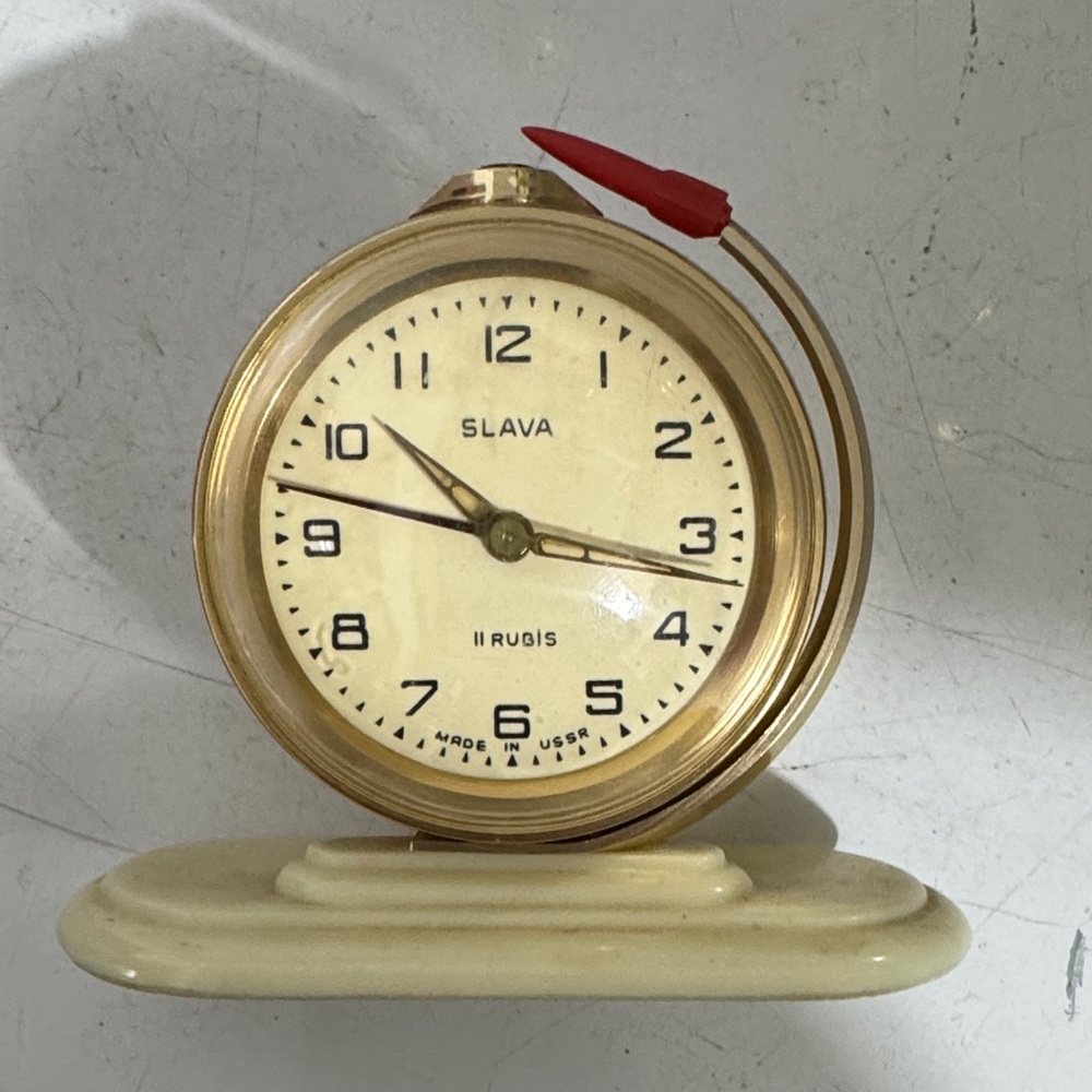 Vintage soviet SLAVA-Globe mechanical alarm clock